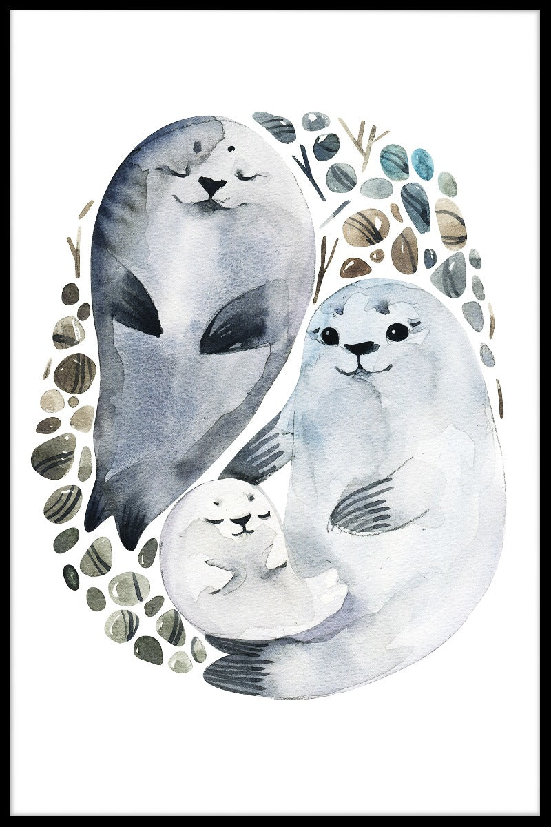 Zegel familie aquarel poster