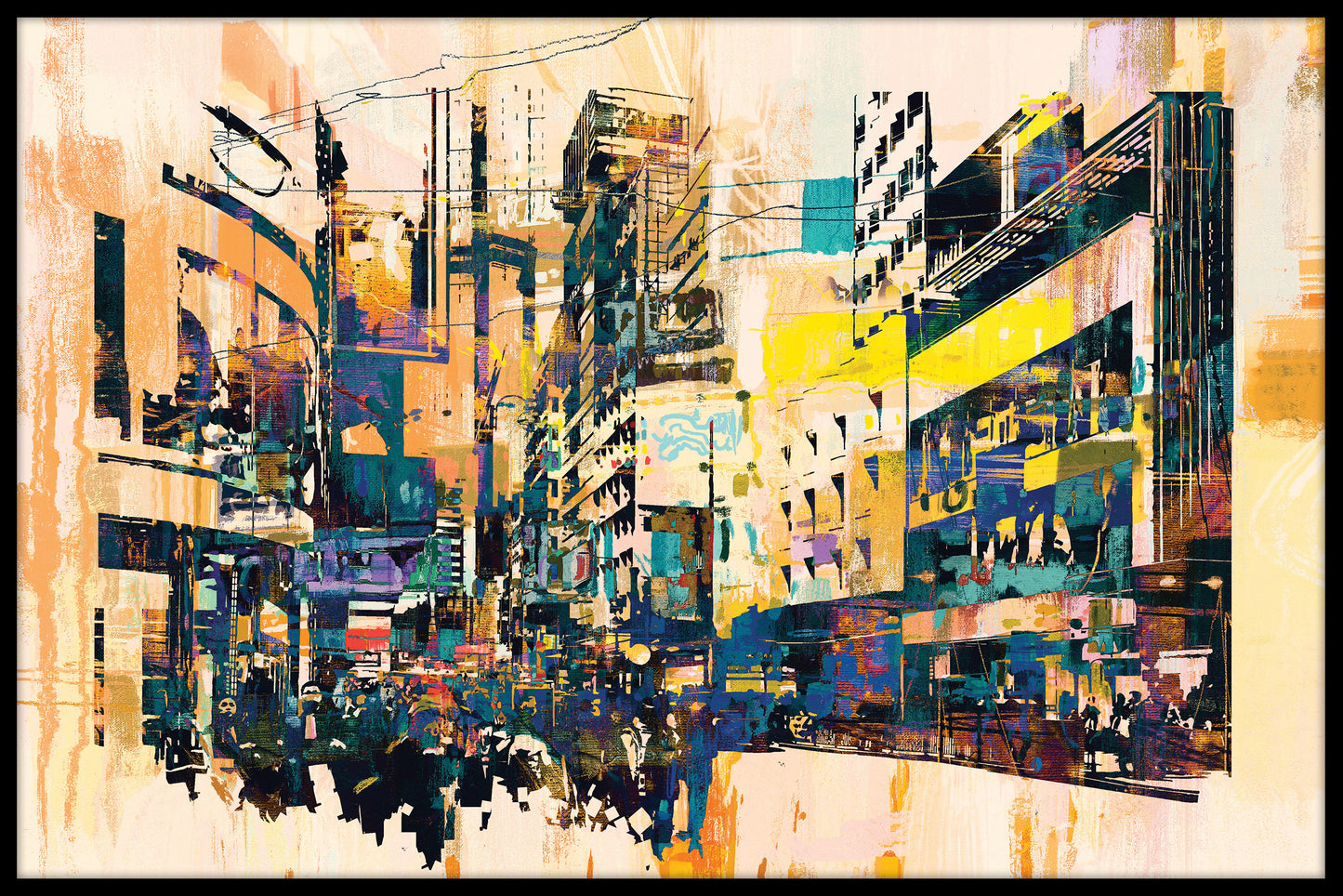 Stad schilderij abstracte poster