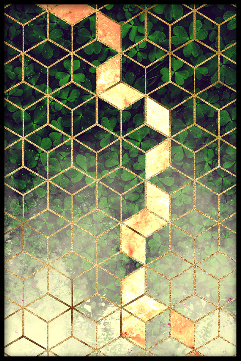 De abstracte affiche van bladkubussen