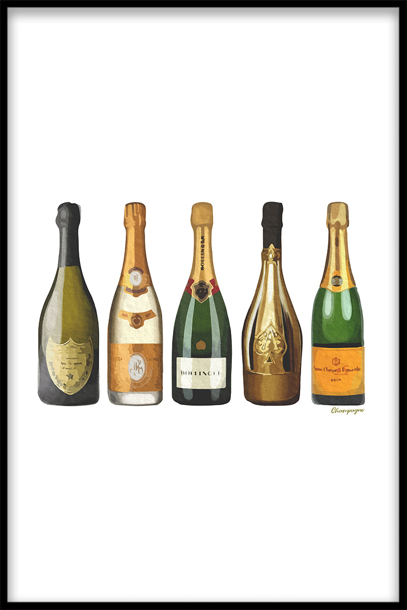 Affiche voor champagneflessen