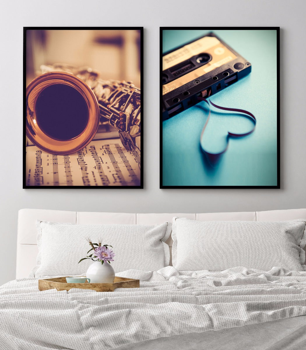 Saxofoon en notities Vintage poster