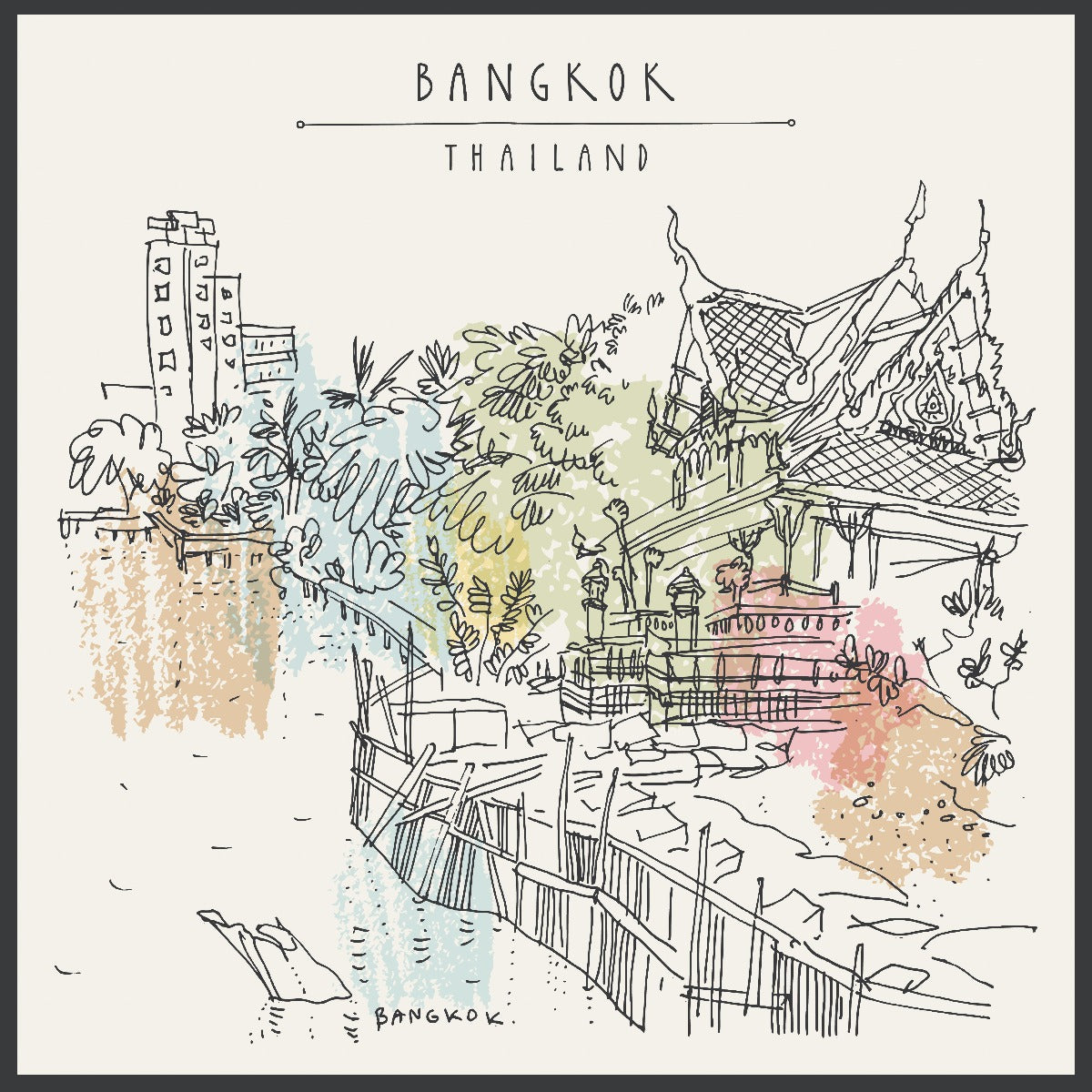 De illustratieaffiche van Bangkok Thailand