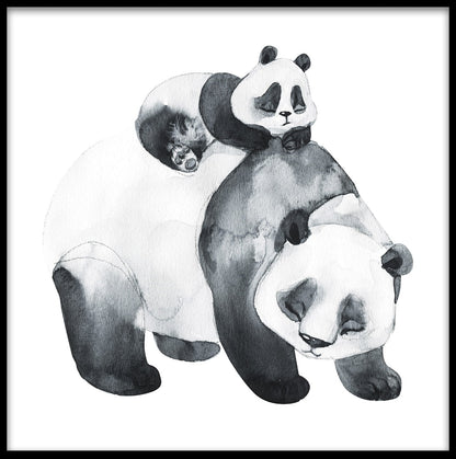 Panda familie aquarel poster