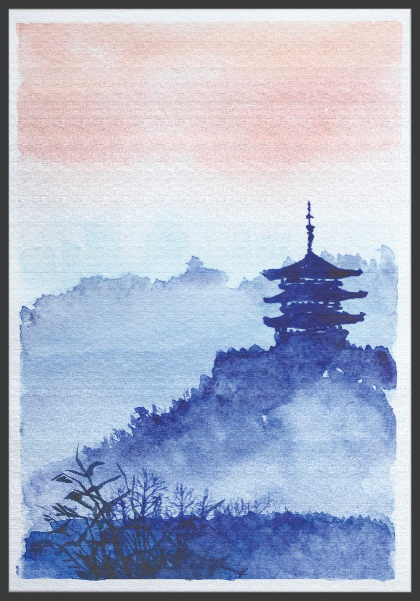  Aquarel Japanse tempel bos poster