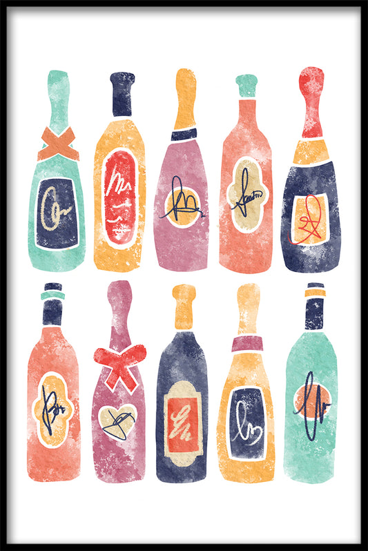  Wijnflessen Illustratie poster