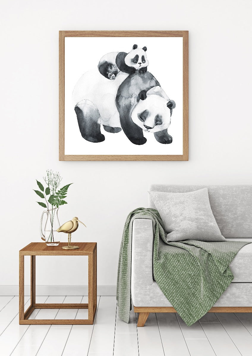  Panda familie aquarel poster