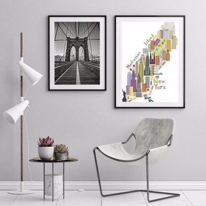  Monochromatische poster van de Brooklyn Bridge